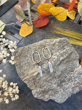 Gold Hoop Earrings with Clear Crystal Drop